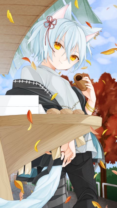 Download wallpaper 2160x3840 girl, neko, ears, dessert, anime samsung galaxy s4, s5, note, sony xperia z, z1, z2, z3, htc one, lenovo vibe hd background