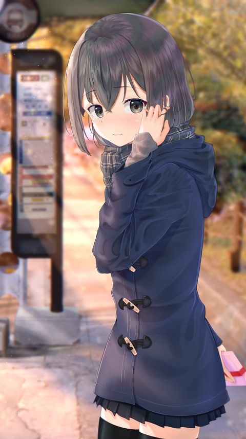 Download wallpaper 2160x3840 girl, scarf, hood, anime samsung galaxy s4, s5, note, sony xperia z, z1, z2, z3, htc one, lenovo vibe hd background