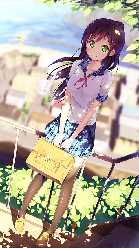 Download wallpaper 2160x3840 girl, schoolgirl, bag, anime, art, cute samsung galaxy s4, s5, note, sony xperia z, z1, z2, z3, htc one, lenovo vibe hd background