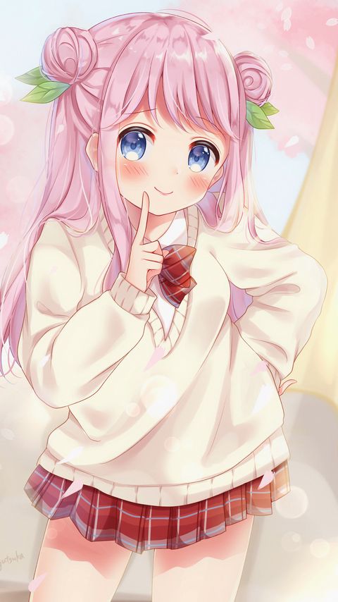 Download wallpaper 2160x3840 girl, smile, blush, gesture, anime samsung galaxy s4, s5, note, sony xperia z, z1, z2, z3, htc one, lenovo vibe hd background