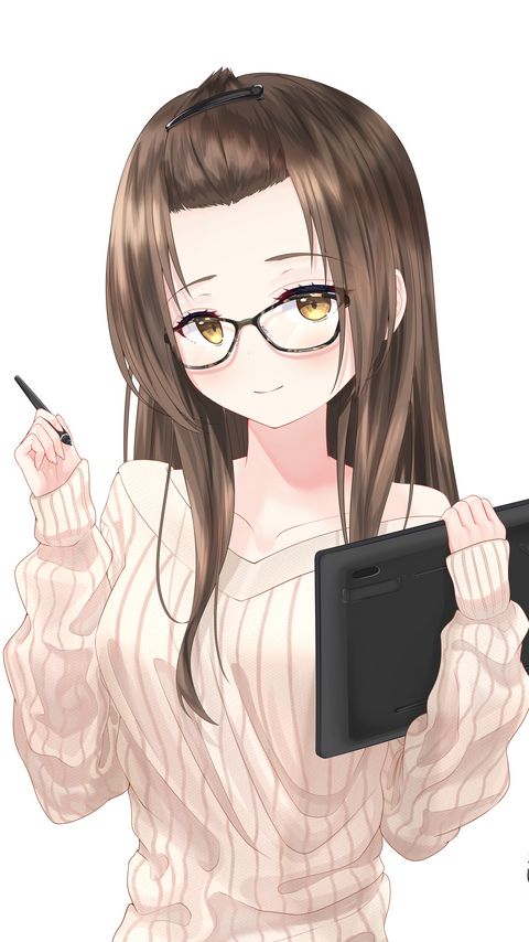 Download wallpaper 2160x3840 girl, smile, glasses, pen, anime samsung galaxy s4, s5, note, sony xperia z, z1, z2, z3, htc one, lenovo vibe hd background