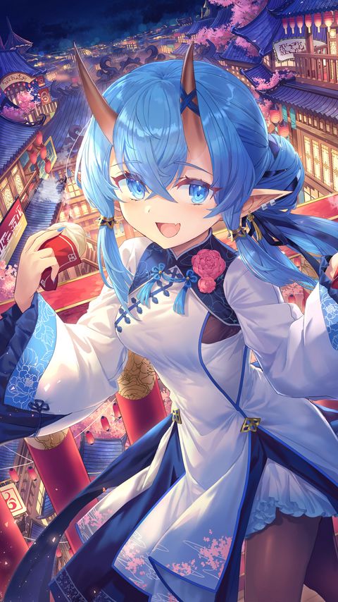 Download wallpaper 2160x3840 girl, smile, neko, horns, holiday, anime samsung galaxy s4, s5, note, sony xperia z, z1, z2, z3, htc one, lenovo vibe hd background