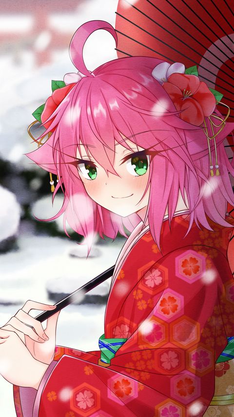 Download wallpaper 2160x3840 girl, smile, umbrella, anime samsung galaxy s4, s5, note, sony xperia z, z1, z2, z3, htc one, lenovo vibe hd background