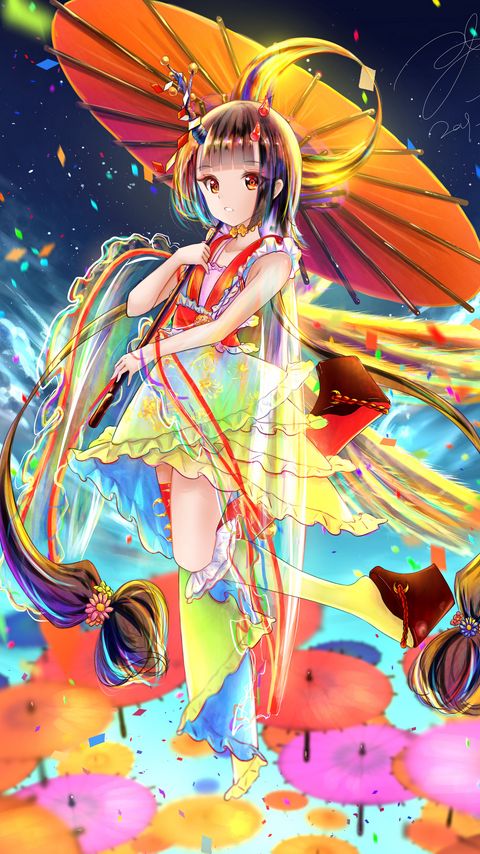 Download wallpaper 2160x3840 girl, umbrella, jump, anime samsung galaxy s4, s5, note, sony xperia z, z1, z2, z3, htc one, lenovo vibe hd background