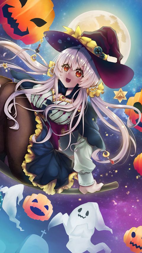 Download wallpaper 2160x3840 girl, witch, smile, hat, anime samsung galaxy s4, s5, note, sony xperia z, z1, z2, z3, htc one, lenovo vibe hd background