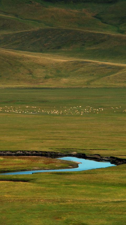 Download wallpaper 2160x3840 grass, river, hills samsung galaxy s4, s5, note, sony xperia z, z1, z2, z3, htc one, lenovo vibe hd background