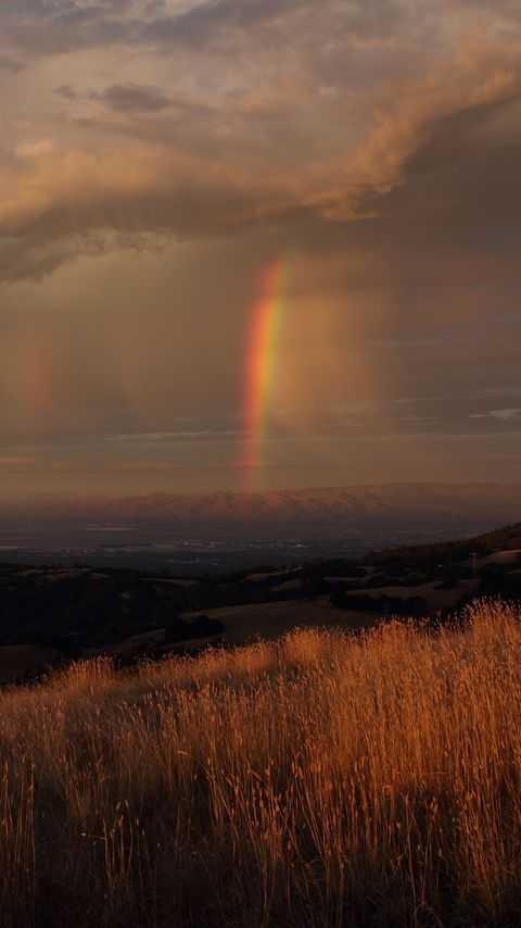 Download wallpaper 2160x3840 grass, valley, rainbow, nature samsung galaxy s4, s5, note, sony xperia z, z1, z2, z3, htc one, lenovo vibe hd background