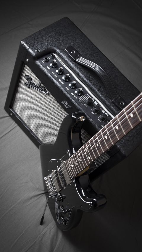 Download wallpaper 2160x3840 guitar, electric guitar, amplifier, music, black and white samsung galaxy s4, s5, note, sony xperia z, z1, z2, z3, htc one, lenovo vibe hd background