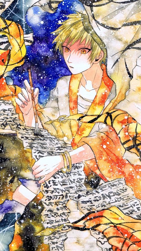 Download wallpaper 2160x3840 guy, brush, snow, watercolor, anime samsung galaxy s4, s5, note, sony xperia z, z1, z2, z3, htc one, lenovo vibe hd background