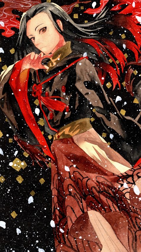 Download wallpaper 2160x3840 guy, gesture, kimono, watercolor, snow, anime samsung galaxy s4, s5, note, sony xperia z, z1, z2, z3, htc one, lenovo vibe hd background