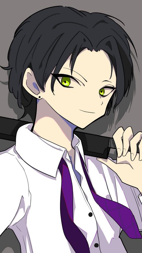 Download wallpaper 2160x3840 guy, glance, shirt, weapon, anime samsung galaxy s4, s5, note, sony xperia z, z1, z2, z3, htc one, lenovo vibe hd background