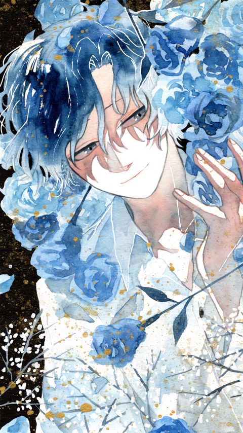 Download wallpaper 2160x3840 guy, roses, watercolor, anime samsung galaxy s4, s5, note, sony xperia z, z1, z2, z3, htc one, lenovo vibe hd background