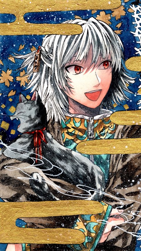 Download wallpaper 2160x3840 guy, smile, cat, watercolor, anime samsung galaxy s4, s5, note, sony xperia z, z1, z2, z3, htc one, lenovo vibe hd background