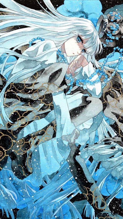 Download wallpaper 2160x3840 guy, snow, watercolor, anime, blue samsung galaxy s4, s5, note, sony xperia z, z1, z2, z3, htc one, lenovo vibe hd background