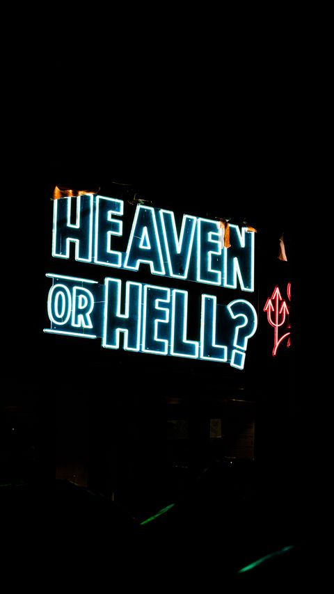 Download wallpaper 2160x3840 heaven or hell, neon, inscription, words samsung galaxy s4, s5, note, sony xperia z, z1, z2, z3, htc one, lenovo vibe hd background