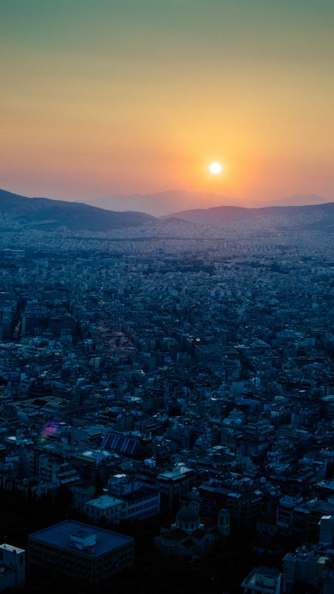 Download wallpaper 2160x3840 hills, city, aerial view, sunrise samsung galaxy s4, s5, note, sony xperia z, z1, z2, z3, htc one, lenovo vibe hd background