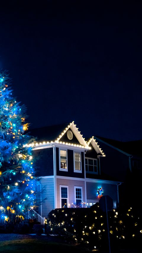 Download wallpaper 2160x3840 house, garlands, decorations, new year, christmas samsung galaxy s4, s5, note, sony xperia z, z1, z2, z3, htc one, lenovo vibe hd background