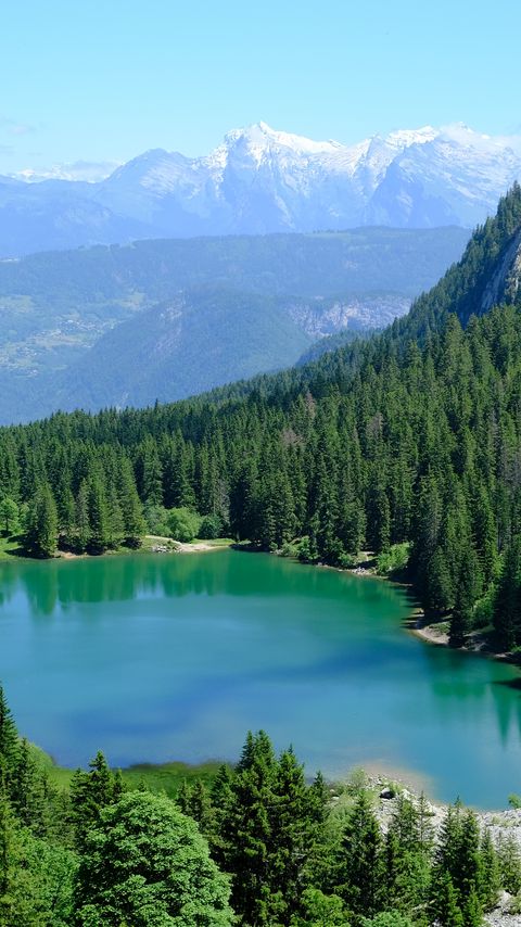 Download wallpaper 2160x3840 lake, trees, mountains, slope samsung galaxy s4, s5, note, sony xperia z, z1, z2, z3, htc one, lenovo vibe hd background