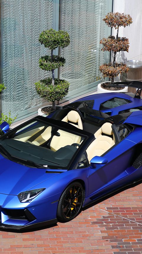 Download wallpaper 2160x3840 lamborghini aventador roadster, lamborghini, car, blue samsung galaxy s4, s5, note, sony xperia z, z1, z2, z3, htc one, lenovo vibe hd background