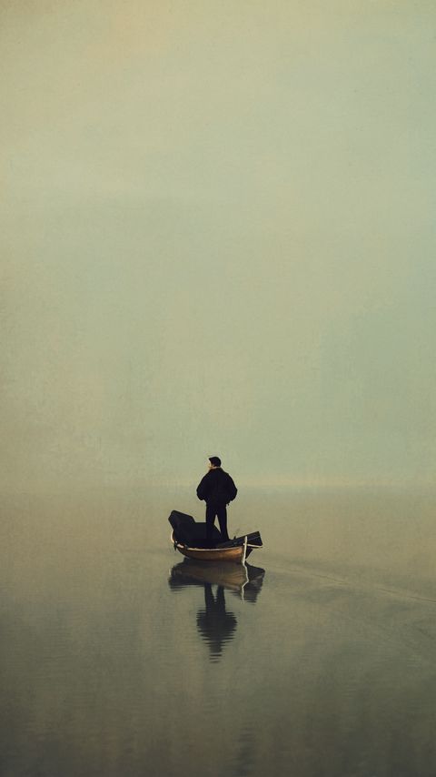 Download wallpaper 2160x3840 man, boat, alone, art samsung galaxy s4, s5, note, sony xperia z, z1, z2, z3, htc one, lenovo vibe hd background