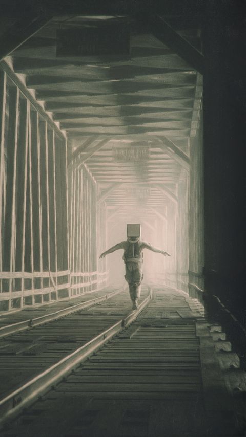 Download wallpaper 2160x3840 man, cube, rails, fantasy, art samsung galaxy s4, s5, note, sony xperia z, z1, z2, z3, htc one, lenovo vibe hd background