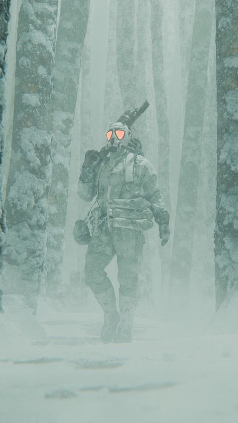 Download wallpaper 2160x3840 man, gas mask, snow, fog, art samsung galaxy s4, s5, note, sony xperia z, z1, z2, z3, htc one, lenovo vibe hd background