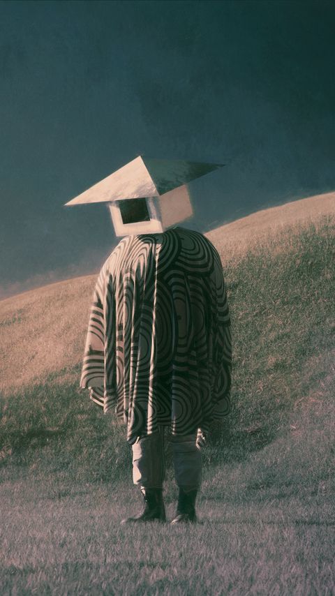 Download wallpaper 2160x3840 man, house, poncho, fantasy, art samsung galaxy s4, s5, note, sony xperia z, z1, z2, z3, htc one, lenovo vibe hd background