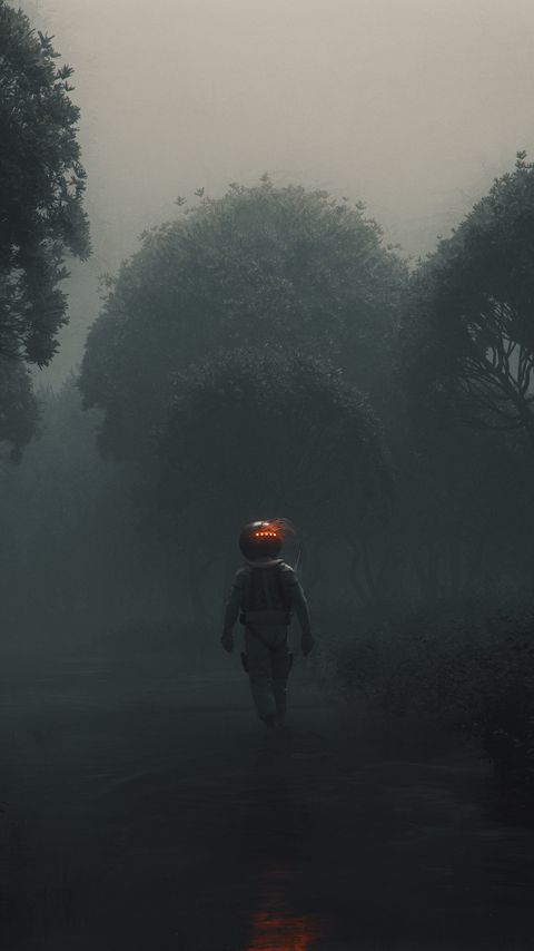 Download wallpaper 2160x3840 man, space suit, forest, fog, art samsung galaxy s4, s5, note, sony xperia z, z1, z2, z3, htc one, lenovo vibe hd background