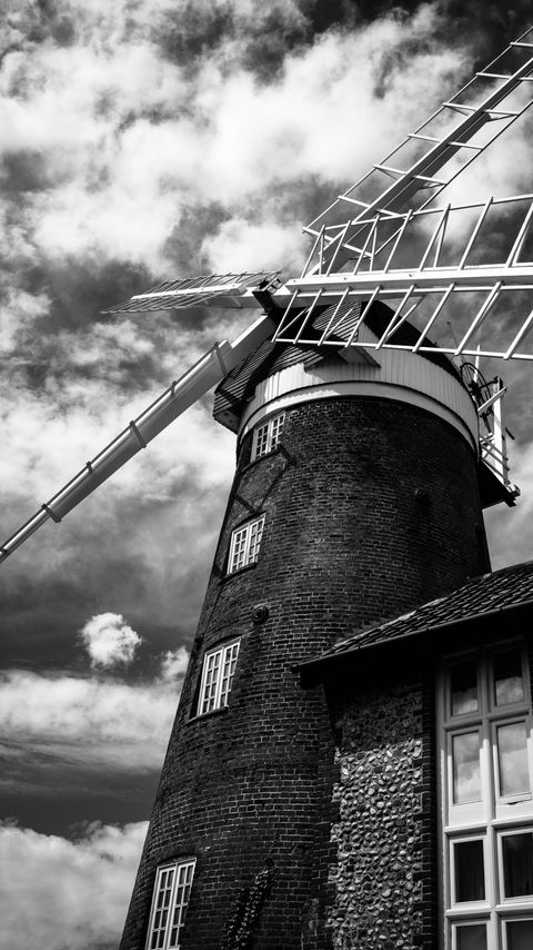 Download wallpaper 2160x3840 mill, building, windows, bricks, black and white samsung galaxy s4, s5, note, sony xperia z, z1, z2, z3, htc one, lenovo vibe hd background