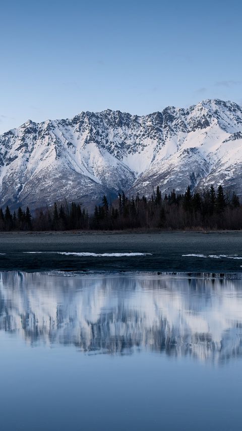 Download wallpaper 2160x3840 mountains, lake, shore, reflection, landscape, quiet samsung galaxy s4, s5, note, sony xperia z, z1, z2, z3, htc one, lenovo vibe hd background