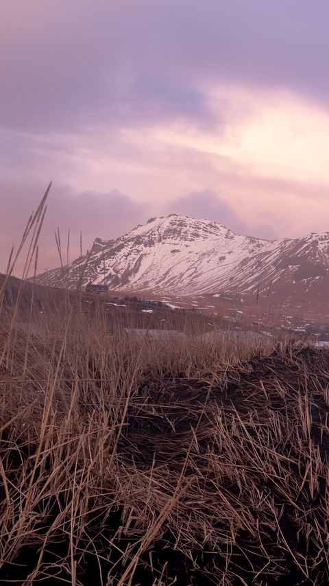 Download wallpaper 2160x3840 mountains, snow, field, grass, landscape, twilight samsung galaxy s4, s5, note, sony xperia z, z1, z2, z3, htc one, lenovo vibe hd background