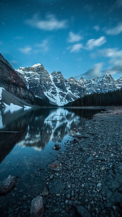Download wallpaper 2160x3840 mountains, snow, lake, pebble samsung galaxy s4, s5, note, sony xperia z, z1, z2, z3, htc one, lenovo vibe hd background