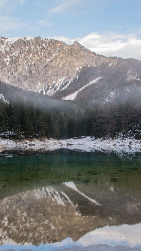 Download wallpaper 2160x3840 mountains, snow, lake, reflection, trees samsung galaxy s4, s5, note, sony xperia z, z1, z2, z3, htc one, lenovo vibe hd background