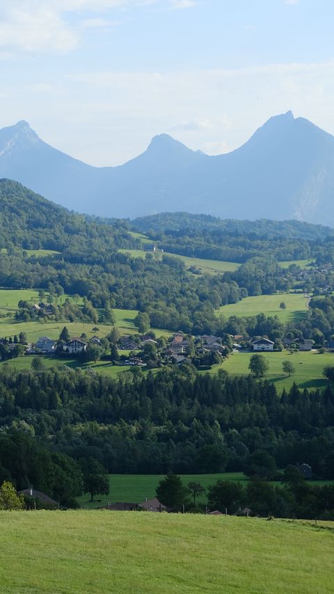 Download wallpaper 2160x3840 mountains, valley, trees, field, grass samsung galaxy s4, s5, note, sony xperia z, z1, z2, z3, htc one, lenovo vibe hd background