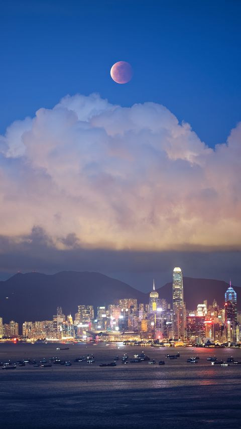 Download wallpaper 2160x3840 night city, city, buildings, clouds, moon samsung galaxy s4, s5, note, sony xperia z, z1, z2, z3, htc one, lenovo vibe hd background
