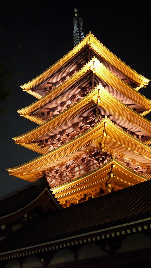 Download wallpaper 2160x3840 pagoda, buildings, glow, architecture samsung galaxy s4, s5, note, sony xperia z, z1, z2, z3, htc one, lenovo vibe hd background