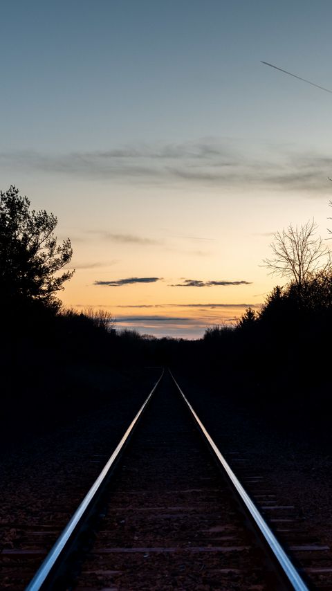 Download wallpaper 2160x3840 railway, trees, twilight, dark samsung galaxy s4, s5, note, sony xperia z, z1, z2, z3, htc one, lenovo vibe hd background