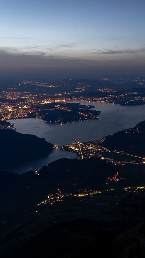 Download wallpaper 2160x3840 river, city, lights, night, aerial view samsung galaxy s4, s5, note, sony xperia z, z1, z2, z3, htc one, lenovo vibe hd background