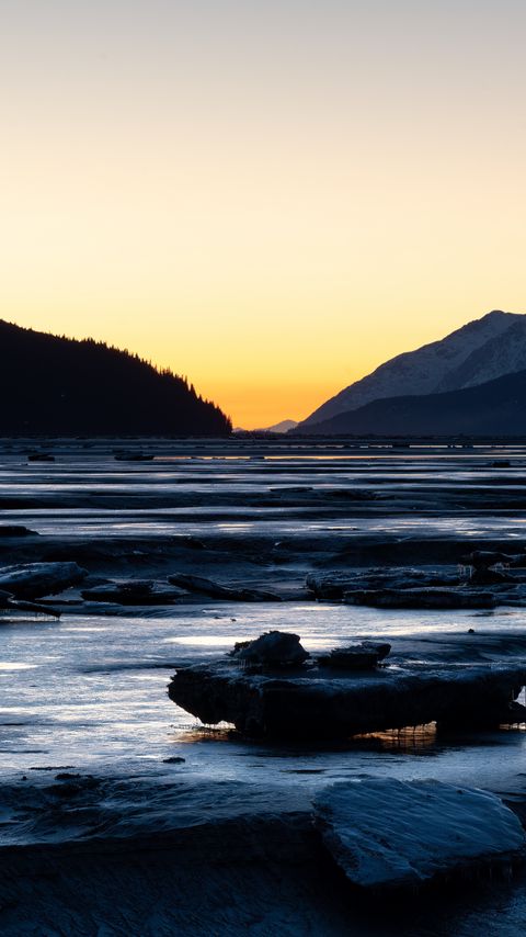 Download wallpaper 2160x3840 river, stones, cascade, mountains, twilight samsung galaxy s4, s5, note, sony xperia z, z1, z2, z3, htc one, lenovo vibe hd background