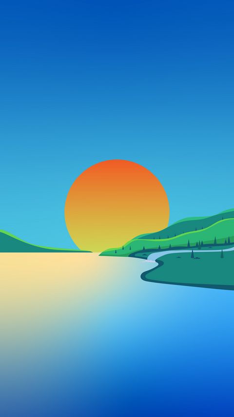 Download wallpaper 2160x3840 river, sun, shore, trees, vector samsung galaxy s4, s5, note, sony xperia z, z1, z2, z3, htc one, lenovo vibe hd background