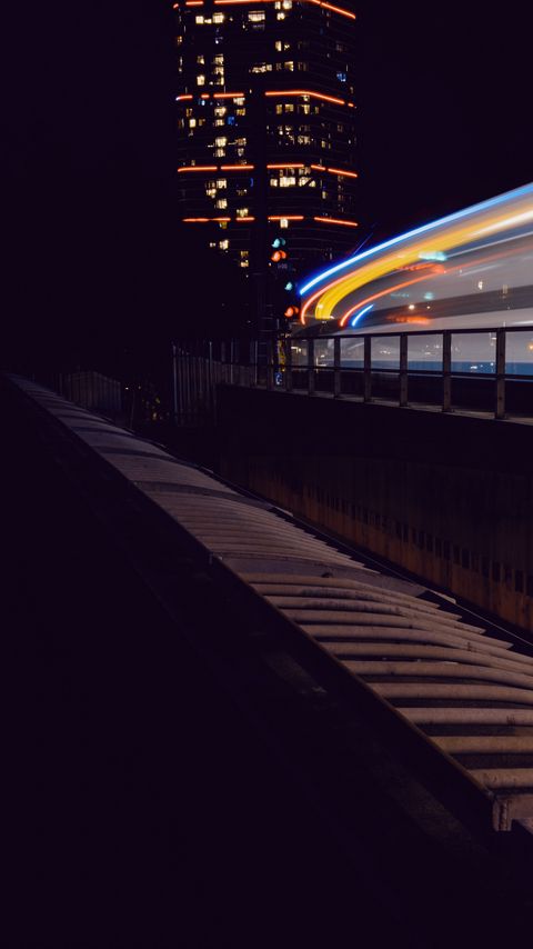 Download wallpaper 2160x3840 road, building, lights, glow, long exposure, night samsung galaxy s4, s5, note, sony xperia z, z1, z2, z3, htc one, lenovo vibe hd background