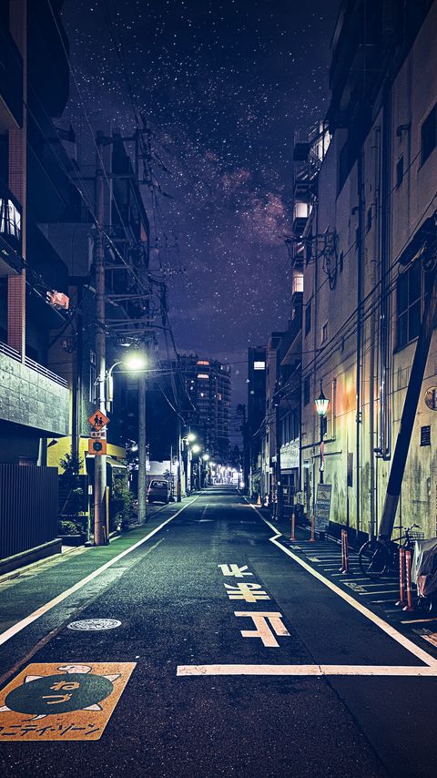 Download wallpaper 2160x3840 road, street, buildings, lights, night, japan samsung galaxy s4, s5, note, sony xperia z, z1, z2, z3, htc one, lenovo vibe hd background