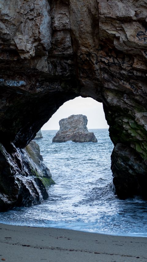 Download wallpaper 2160x3840 rock, arch, shore, sea samsung galaxy s4, s5, note, sony xperia z, z1, z2, z3, htc one, lenovo vibe hd background
