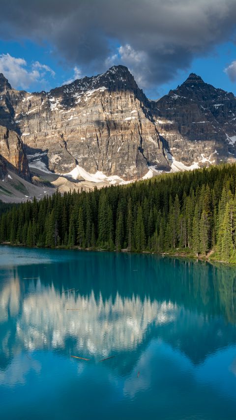 Download wallpaper 2160x3840 rock, forest, trees, lake, reflection, nature samsung galaxy s4, s5, note, sony xperia z, z1, z2, z3, htc one, lenovo vibe hd background