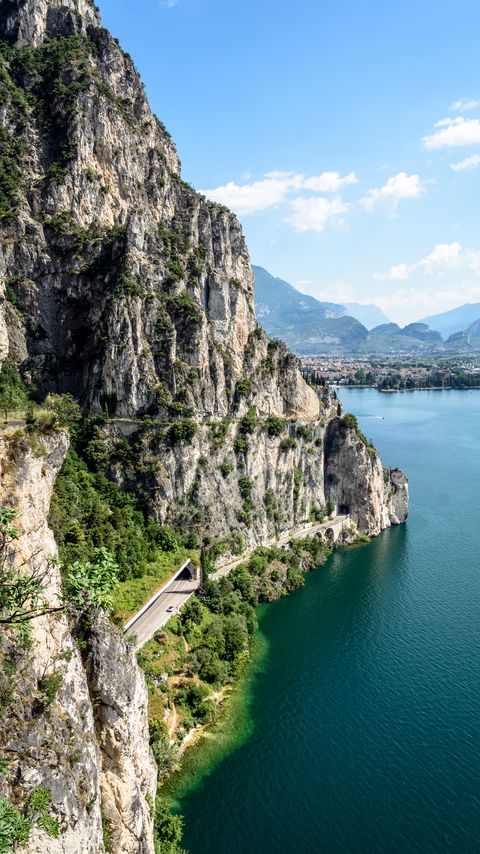 Download wallpaper 2160x3840 rock, road, bushes, sea samsung galaxy s4, s5, note, sony xperia z, z1, z2, z3, htc one, lenovo vibe hd background