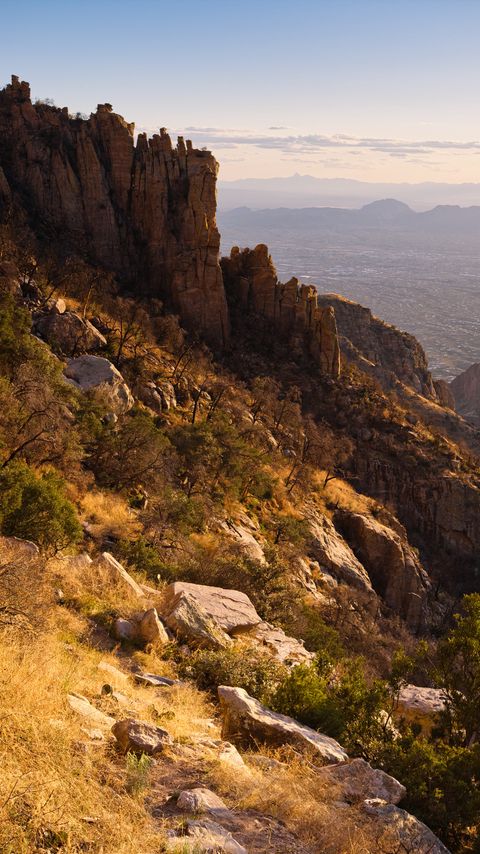 Download wallpaper 2160x3840 rock, stones, slope, trees, nature samsung galaxy s4, s5, note, sony xperia z, z1, z2, z3, htc one, lenovo vibe hd background