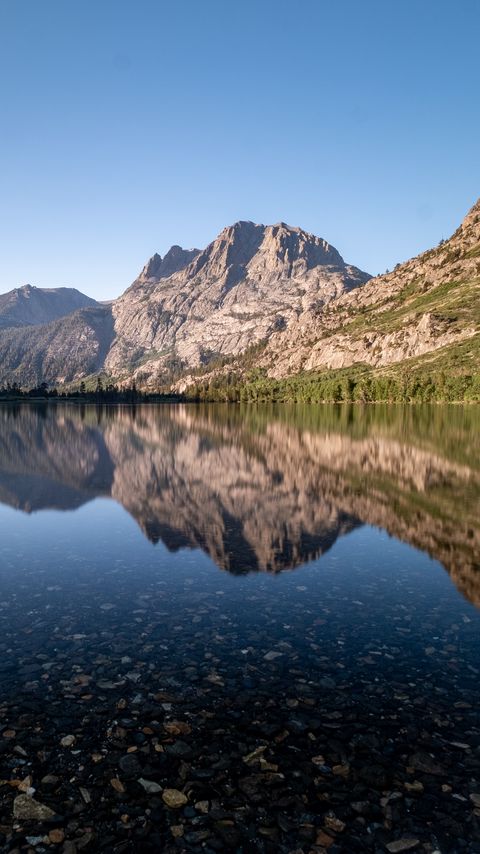 Download wallpaper 2160x3840 rocks, lake, reflection, nature samsung galaxy s4, s5, note, sony xperia z, z1, z2, z3, htc one, lenovo vibe hd background