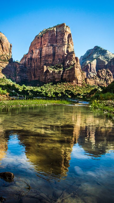 Download wallpaper 2160x3840 rocks, pond, reflection, nature samsung galaxy s4, s5, note, sony xperia z, z1, z2, z3, htc one, lenovo vibe hd background