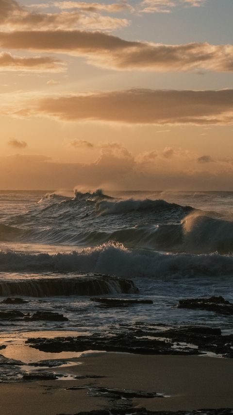 Download wallpaper 2160x3840 sea, waves, coast, stones samsung galaxy s4, s5, note, sony xperia z, z1, z2, z3, htc one, lenovo vibe hd background