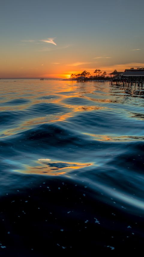 Download wallpaper 2160x3840 sea, waves, horizon, sunset, nature samsung galaxy s4, s5, note, sony xperia z, z1, z2, z3, htc one, lenovo vibe hd background